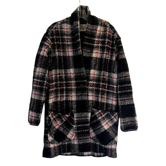 Aritzia Wilfred Free Off Duty plaid wool blend jacket coat size M black red - Picture 3 of 8